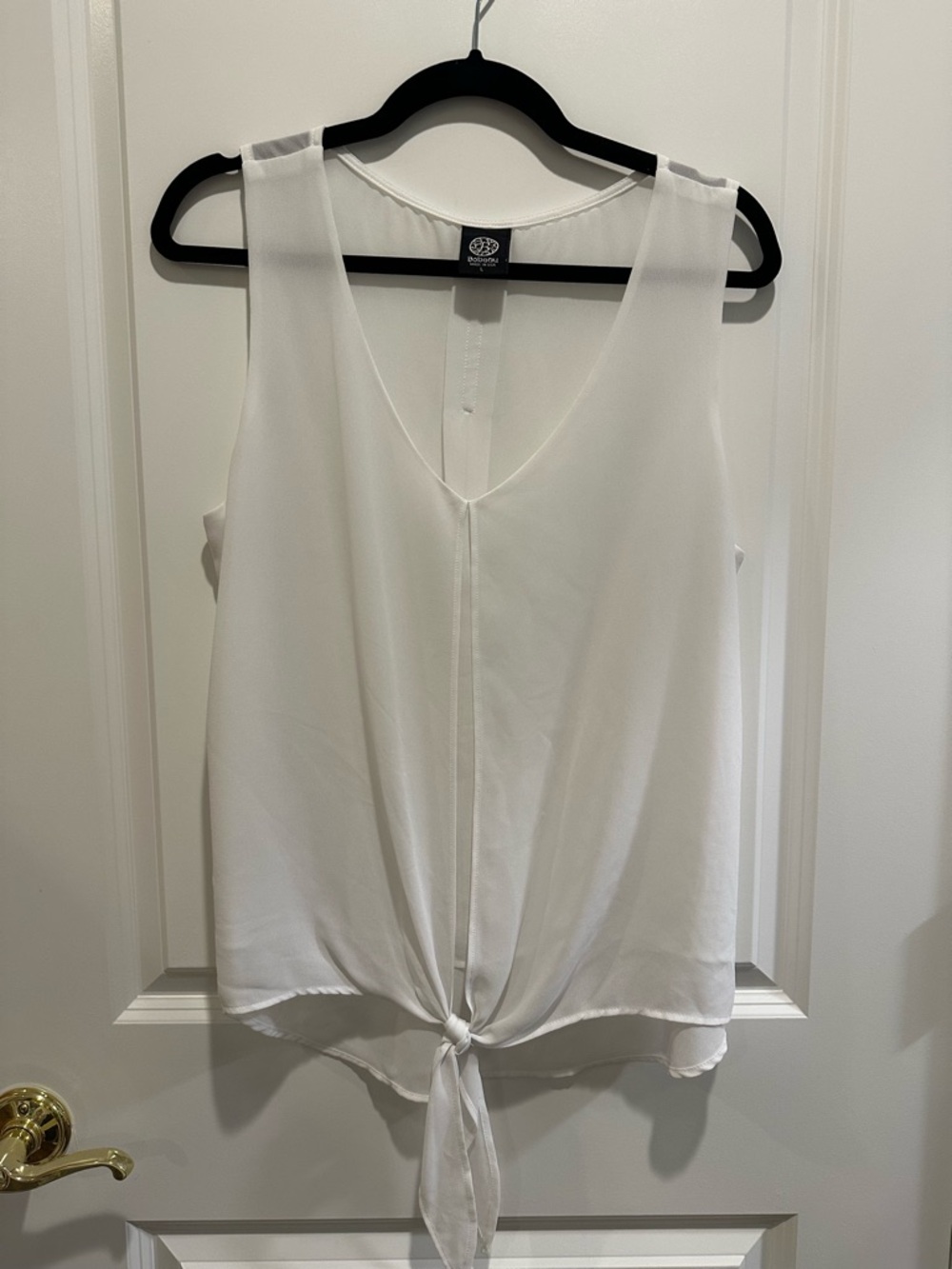 White Tie-Front V-Neck Sleeveless Top